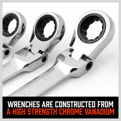 10Pack Flexible Head Ratchet Spanner Metric Wrench CRV With Carry