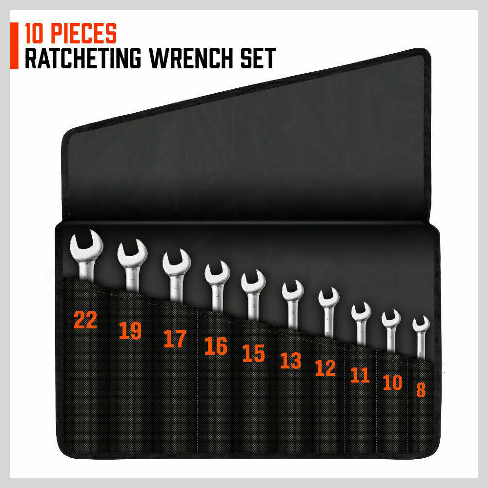 10Pack Flexible Head Ratchet Spanner Metric Wrench CRV With Carry