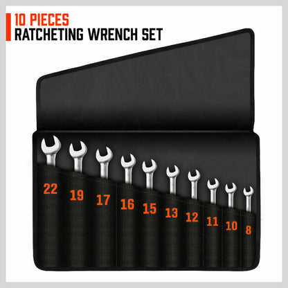 10Pack Flexible Head Ratchet Spanner Metric Wrench CRV With Carry