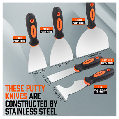 5Pack Stainless Steel Putty Knife Joint Knife Wall Scraper Paint