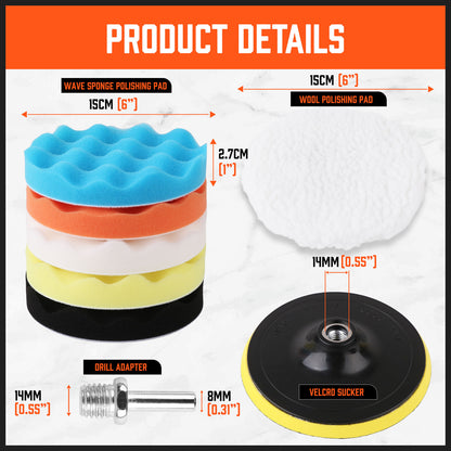 11Packs 6" Buffing Waxing Polishing Pads Sponge Pad For Car
