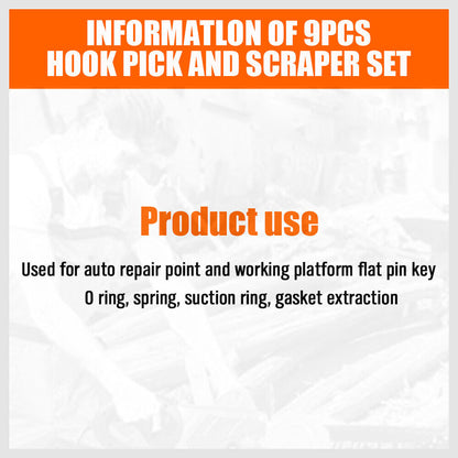 9pc Hook and Pick Tool Scraper ,Large Full & Small