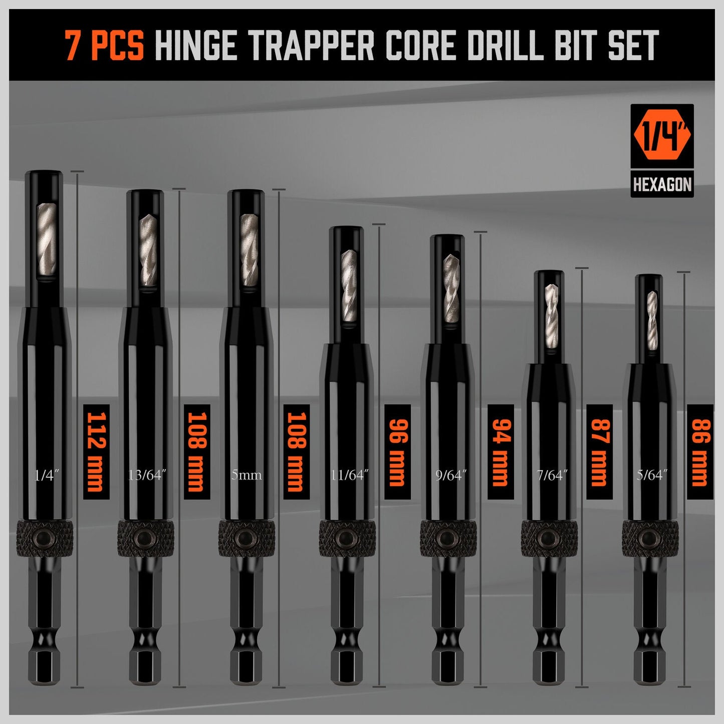 14Pack Self-Centering Hinge Tapper Core Drill Bit Center Drill 1/4"