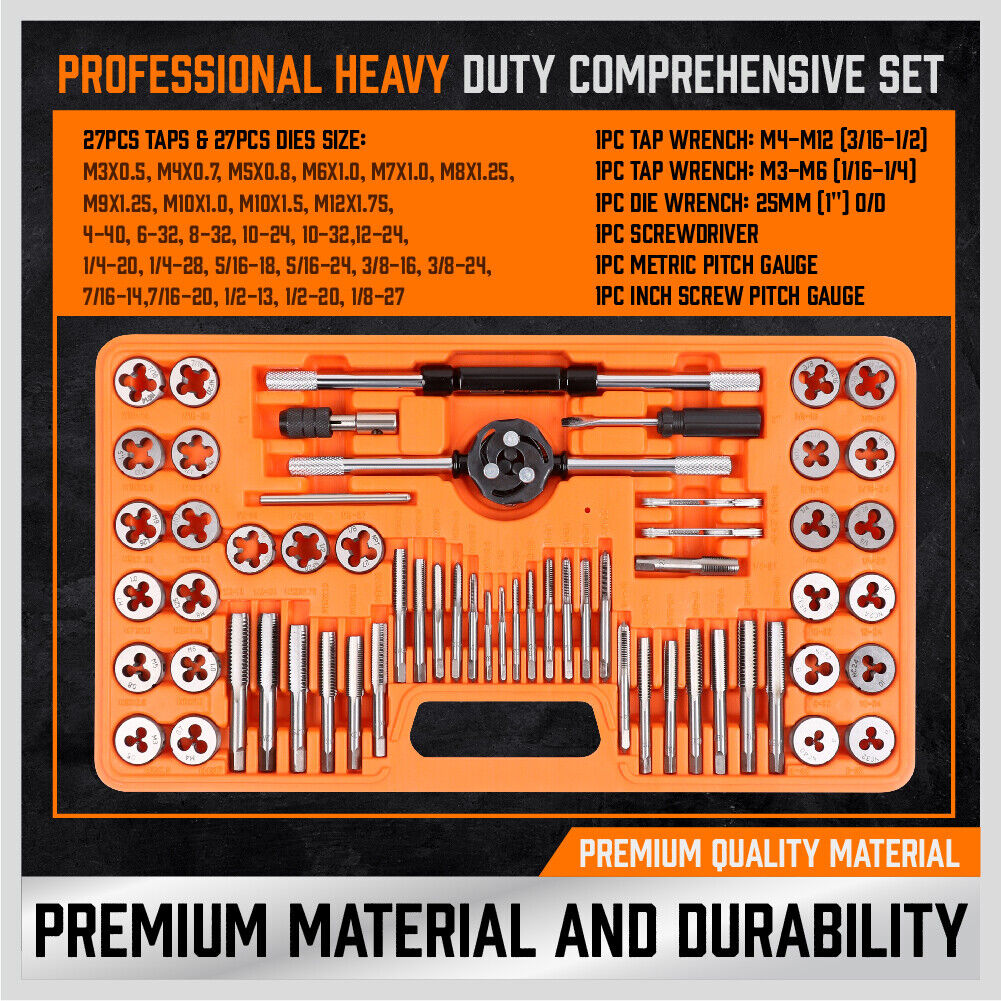 60Pack Tap And Die Metric Imperial Screw Screwdriver Thread Drill