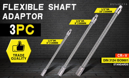 3PC Flexible Socket Extension Bars Shaft 1/2" 1/4" 3/8" Drive