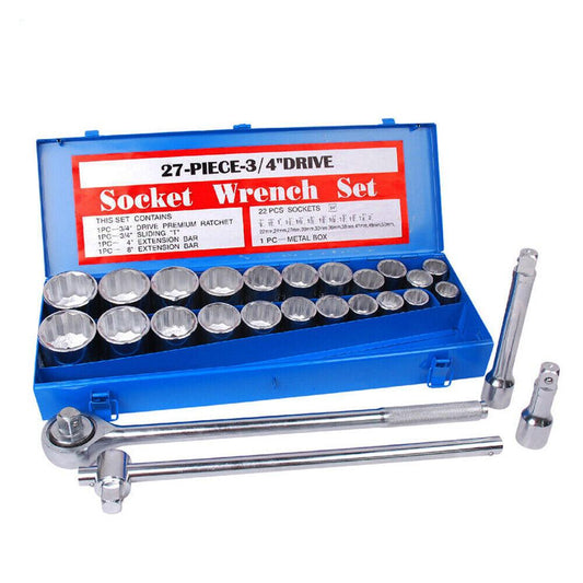 27Pack Heavy-Duty Socket Wrench 3/4" Drive Metric & Imperial Extension