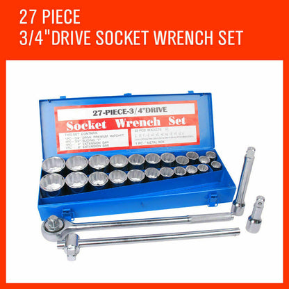 27Pack Heavy-Duty Socket Wrench 3/4" Drive Metric & Imperial Extension