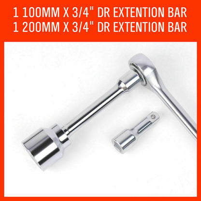 27Pack Heavy-Duty Socket Wrench 3/4" Drive Metric & Imperial Extension