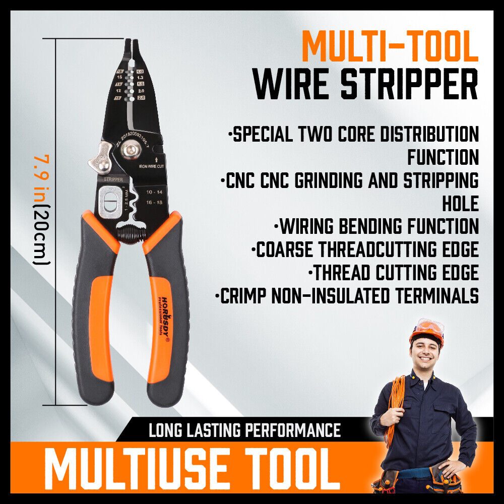 8" Wire Stripping Tool Wire Cutter Hand Crimping Pliers Strip