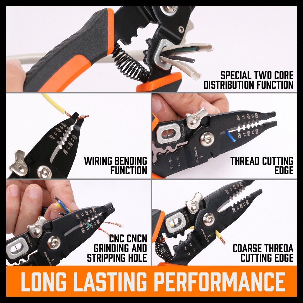 8" Wire Stripping Tool Wire Cutter Hand Crimping Pliers Strip