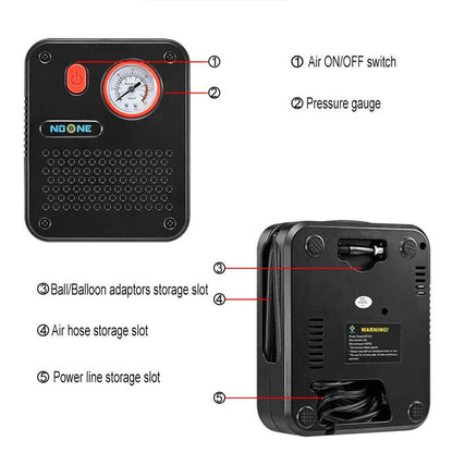 NOONE 1.9M Air Compressor tyre Inflator 12V Portable Car tyre