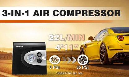 NOONE 3 IN 1 Air Compressor tyre Inflator 12V Portable