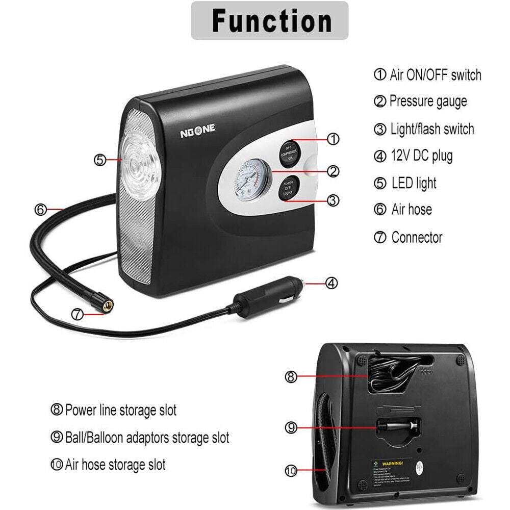 NOONE 3 IN 1 Air Compressor tyre Inflator 12V Portable
