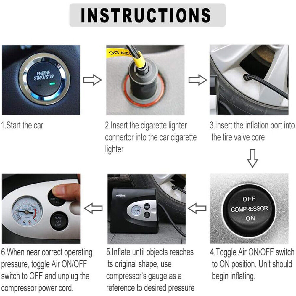 NOONE 3 IN 1 Air Compressor tyre Inflator 12V Portable