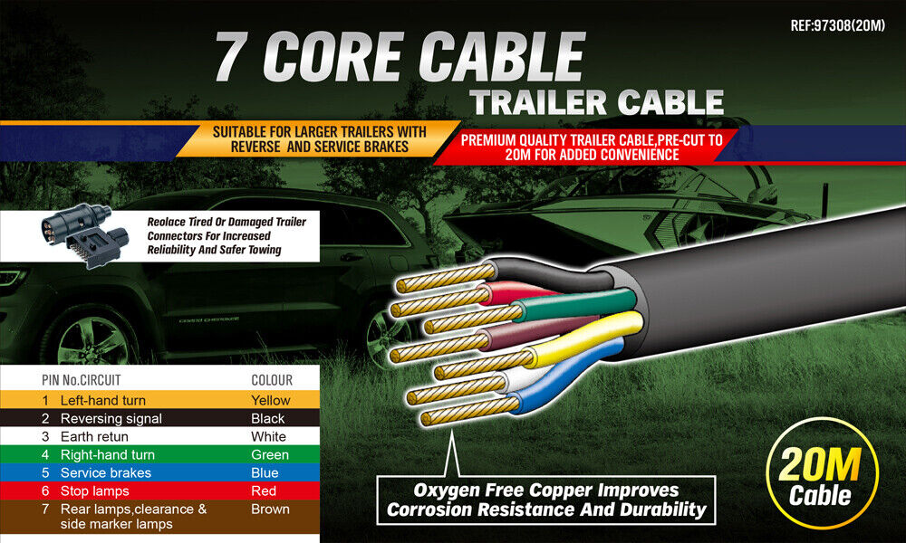 20M 7 Core Wire Cable Trailer Cable Boat Caravan Truck