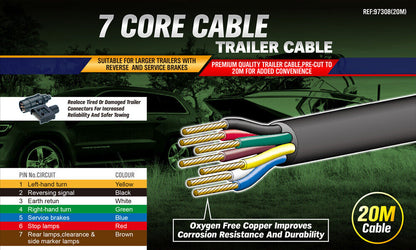 20M 7 Core Wire Cable Trailer Cable Boat Caravan Truck