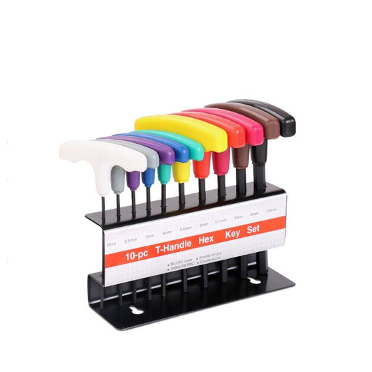 10-Piece T-Handle Hex Key Set, Allen Wrench SAE/Imperial Sizes 3/32"-3/8",
