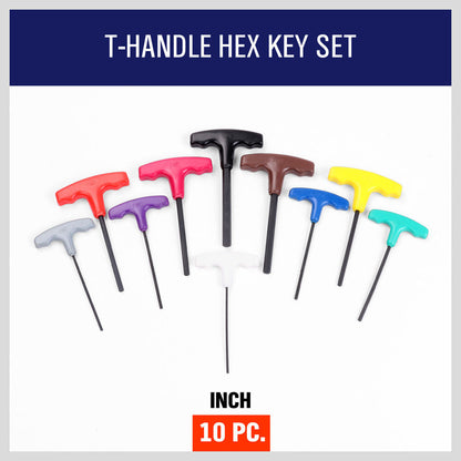 10-Piece T-Handle Hex Key Set, Allen Wrench SAE/Imperial Sizes 3/32"-3/8",
