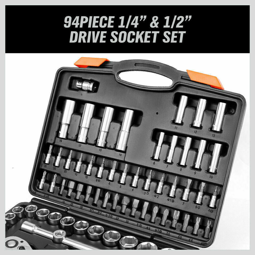 94Pack Socket Ratchet Wrench Screwdriver Bits Extension Torx Hex 1/4"