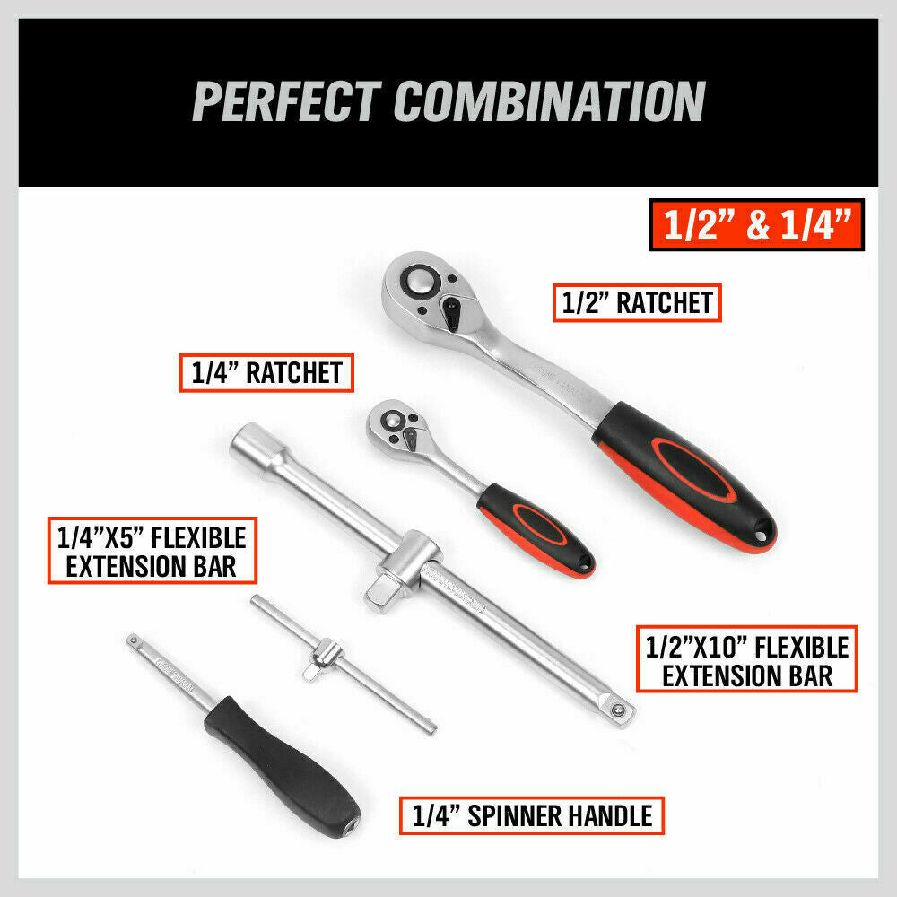 94Pack Socket Ratchet Wrench Screwdriver Bits Extension Torx Hex 1/4"