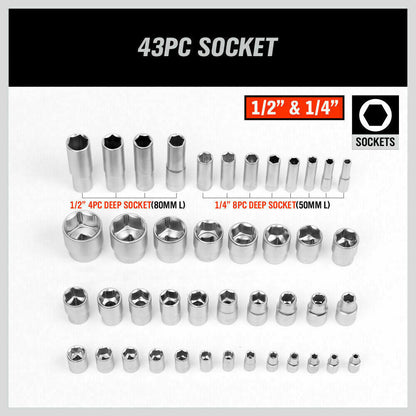 94Pack Socket Ratchet Wrench Screwdriver Bits Extension Torx Hex 1/4"