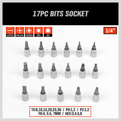94Pack Socket Ratchet Wrench Screwdriver Bits Extension Torx Hex 1/4"