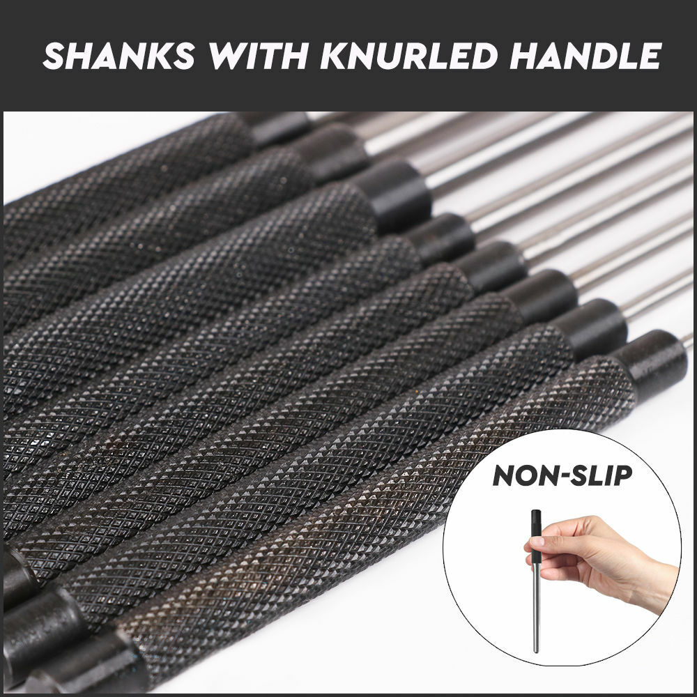 8Pack Heavy-Duty Long Pin Punch 2.4 to 10mm Drift Roll