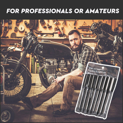 8Pack Heavy-Duty Long Pin Punch 2.4 to 10mm Drift Roll