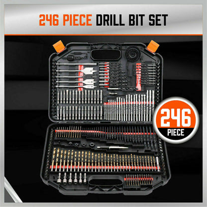 246Pack Combination Drill Bits Wood Hole Saw Metal Cement Screwdriver