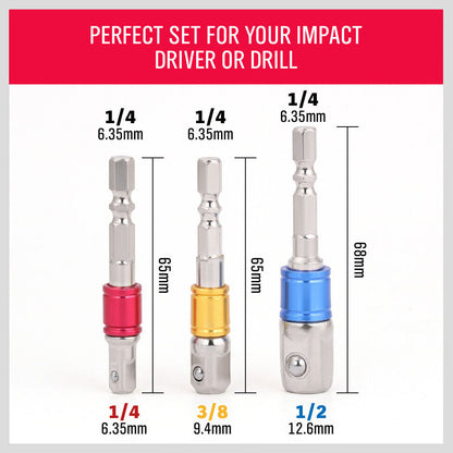 3Pack Socket Bit Adaptor Drill Nut Driver Power Extension Bars