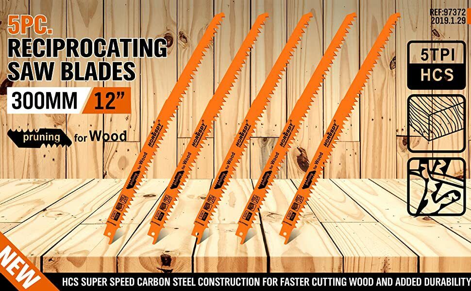 5Pack 300mm Reciprocating Saw Blades 5TPI Wood Timber Pruning Tool