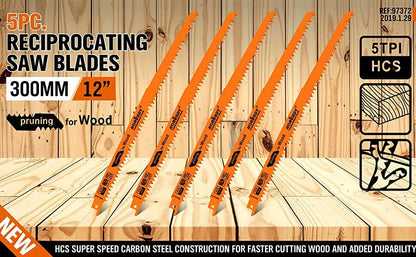 5Pack 300mm Reciprocating Saw Blades 5TPI Wood Timber Pruning Tool