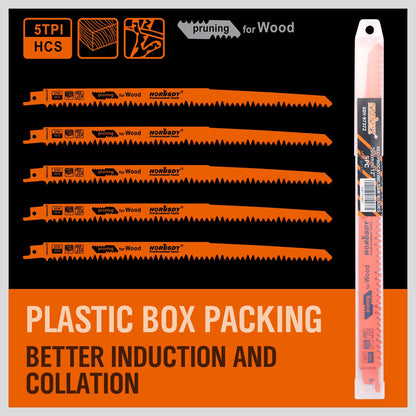 5Pack 300mm Reciprocating Saw Blades 5TPI Wood Timber Pruning Tool