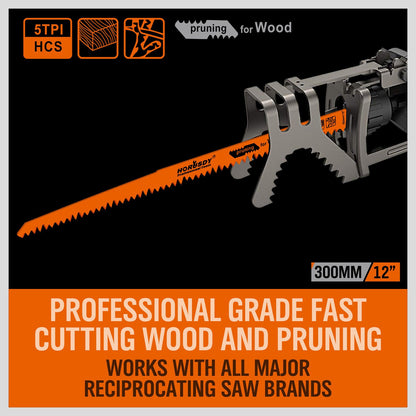 5Pack 300mm Reciprocating Saw Blades 5TPI Wood Timber Pruning Tool