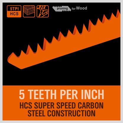 5Pack 300mm Reciprocating Saw Blades 5TPI Wood Timber Pruning Tool