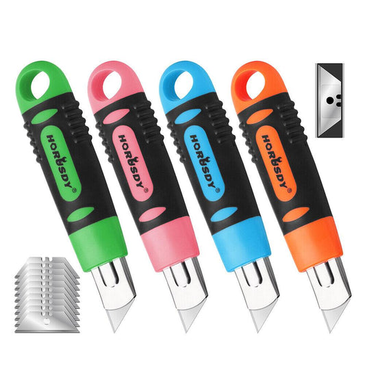 4Pack Box Cutter Snap Off Utility Knife Retractable Grip Handle