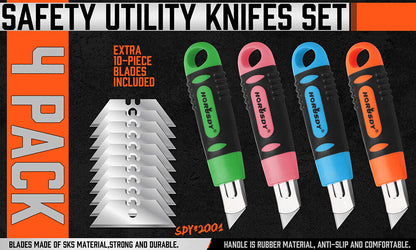 4Pack Box Cutter Snap Off Utility Knife Retractable Grip Handle