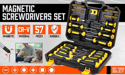 57-Piece Magnetic Screwdriver Slotted Phillips Bit Hex Pozidriv Torx Key