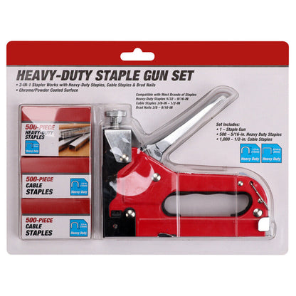 Heavy-Duty Staple Gun 2in1 Stapler + 1500Pack Staples Tacker Hand