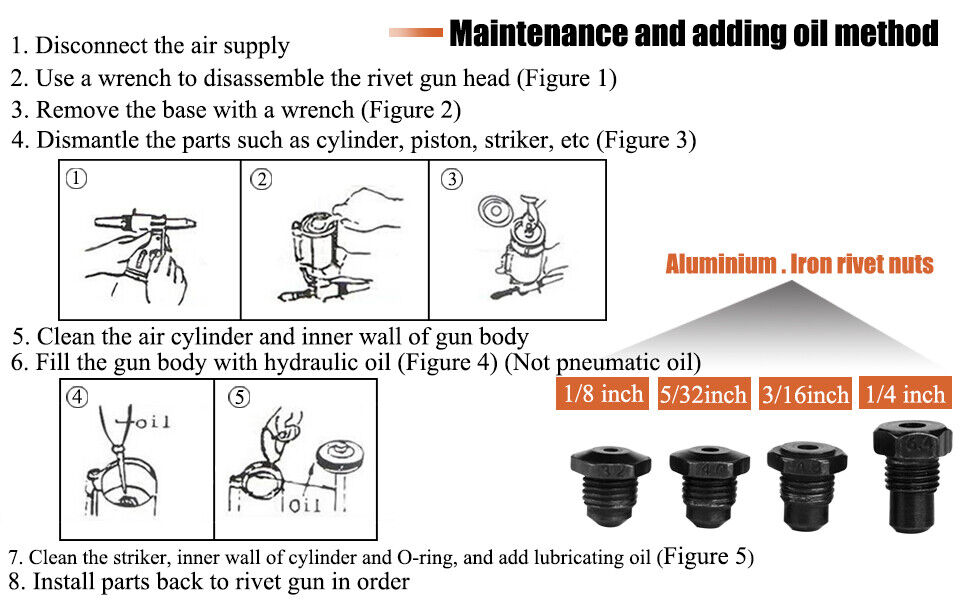 Air Hydraulic Pop Rivet Gun Pneumatic Riveter Industrial 4-Size With
