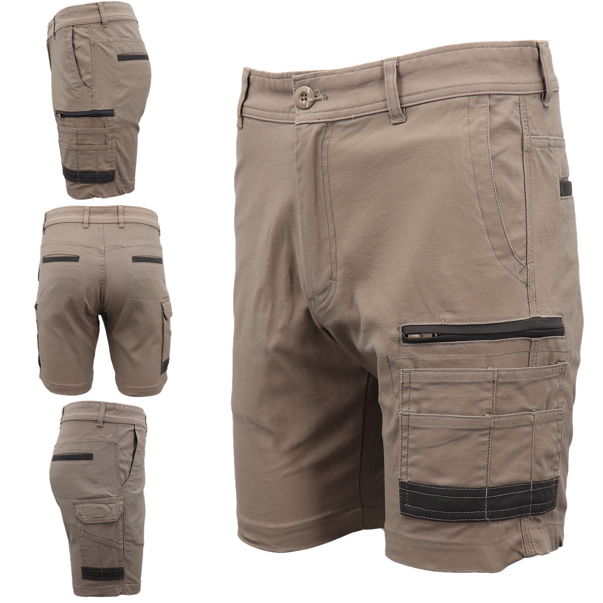Mens Cargo Cotton Drill Work Shorts UPF 50+ 13 Pockets Tradies Workwear Trousers, Black, 36