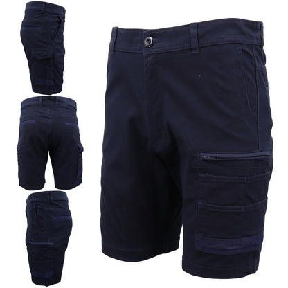 Mens Cargo Cotton Drill Work Shorts UPF 50+ 13 Pockets Tradies Workwear Trousers, Black, 36