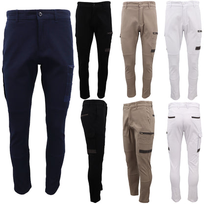 Men's Cotton Drill Cargo Work Pants UPF 50+ 13 Pockets Tradies Workwear Trousers, Khaki, 34