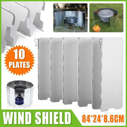 10 Plates Foldable Aluminum Camping Cooker Wind Shield for BBQ Stove