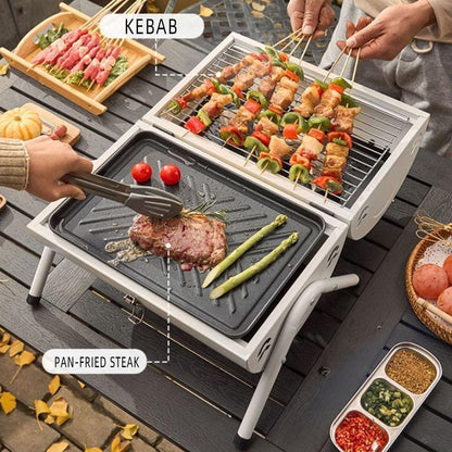 Grillz Charcoal BBQ Portable Grill Camping Barbecue Outdoor Cooking Smoker - White