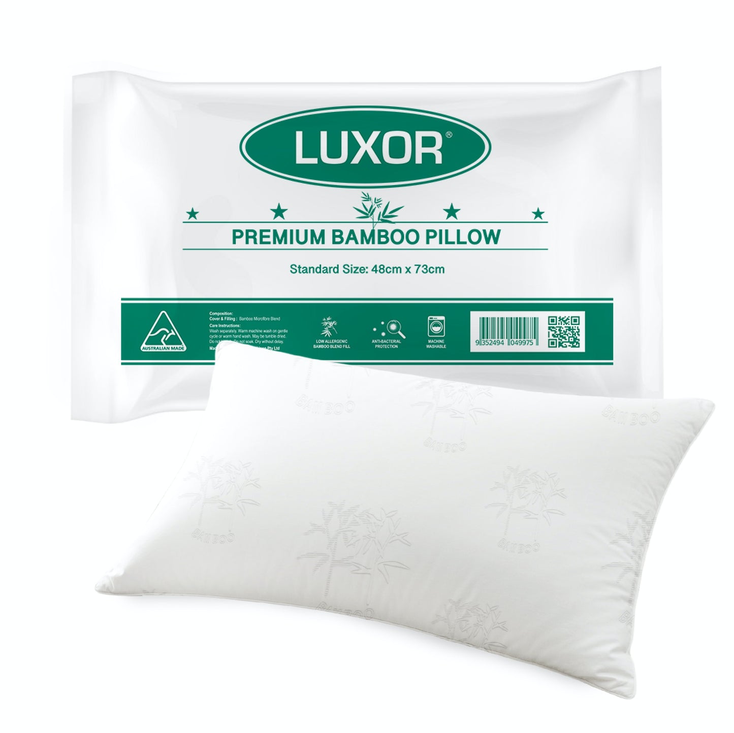 Australian Made Bamboo Cooling Pillow Standard Size Single Pack