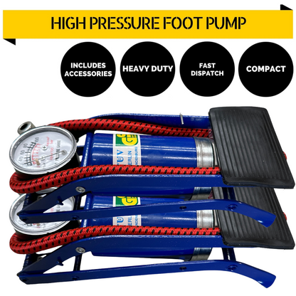 2x HIGH PRESSURE FOOT PUMP Ball Bicycle Motorbike Car tyre Inflator Tyre Air