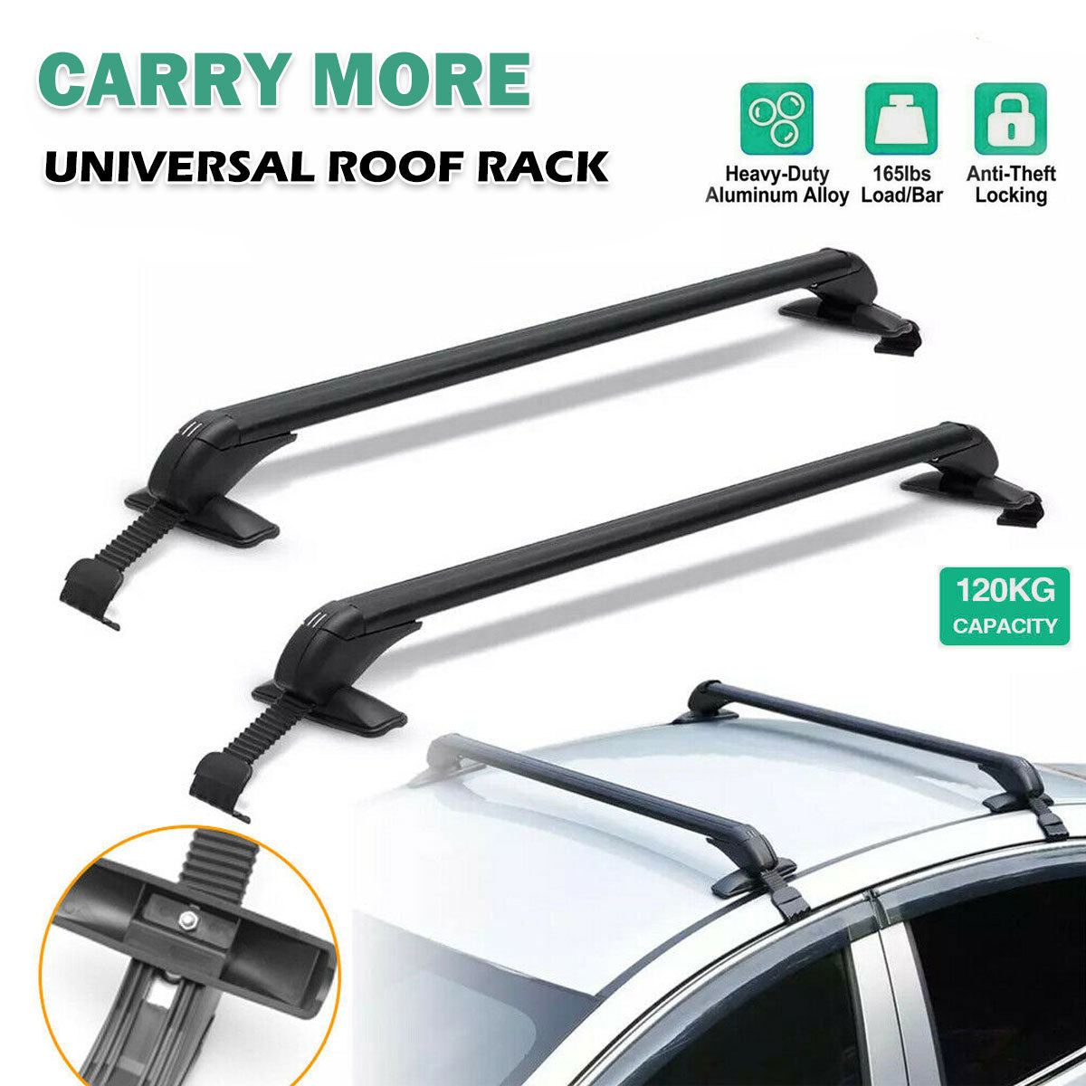 115cm Universal Car Roof Racks Carrier Adjustable Cross Bars Aluminium