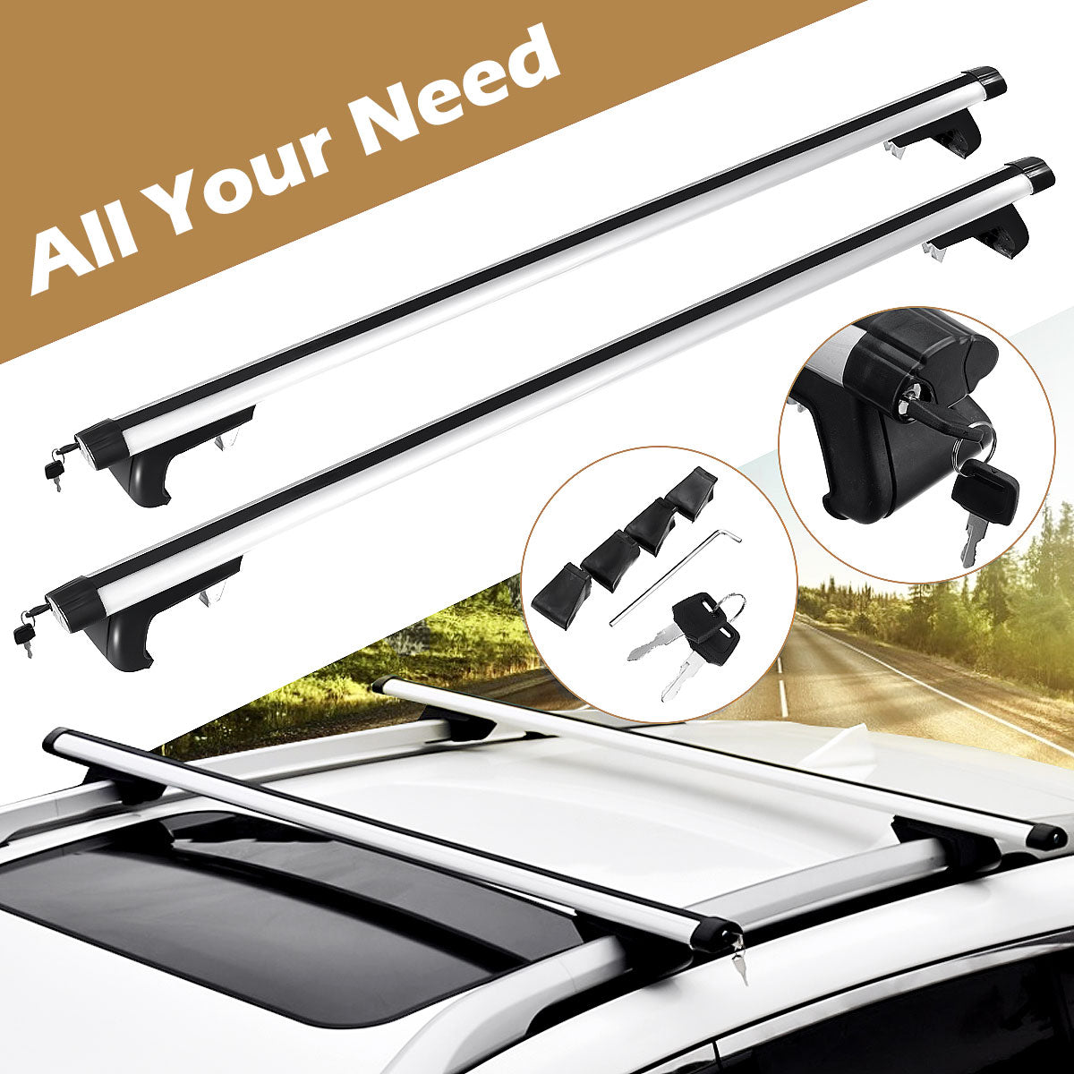 125CM Universal Adjustable Aluminum Alloy Car Roof Rack Cross Bars