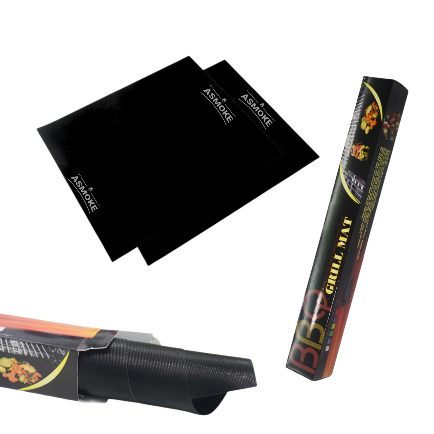 ASMOKE Premium Copper & Black BBQ Grill Mats (2-Pack) - Non-Stick PTFE Coating, Cooking Mats| Reusable and Easy to Clean